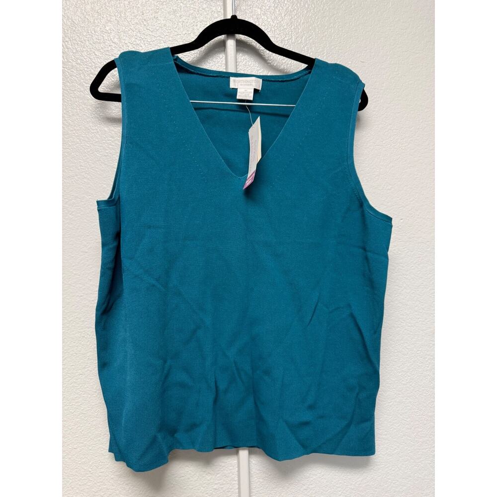 Worthington Teal Preppy V Neck Stretch Knit Sleeveless Sweater Blouse Size 3X - Picture 2 of 6